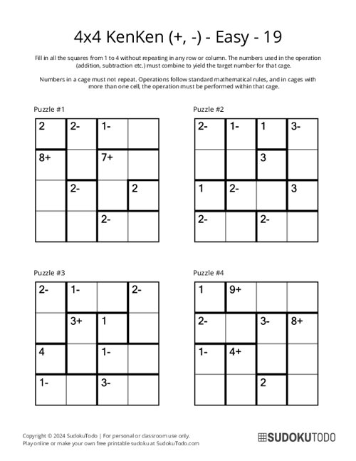 4x4 KenKen (+,-) - Easy - 19