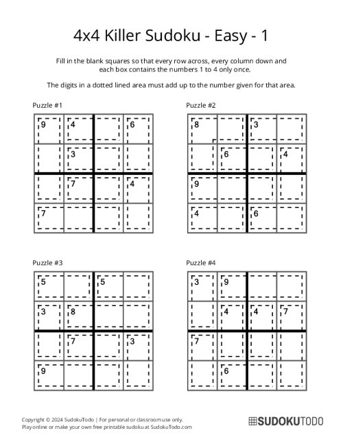 4x4 Killer Sudoku - Easy - 1