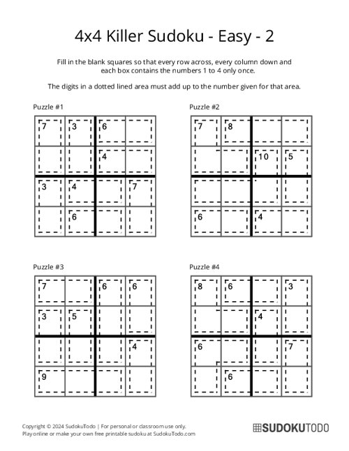 4x4 Killer Sudoku - Easy - 2