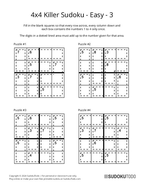 4x4 Killer Sudoku - Easy - 3