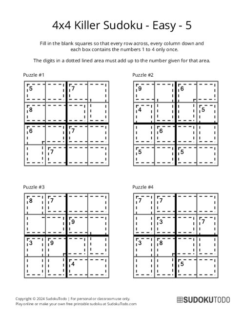 4x4 Killer Sudoku - Easy - 5