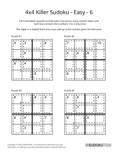 4x4 Killer Sudoku - Easy - 6