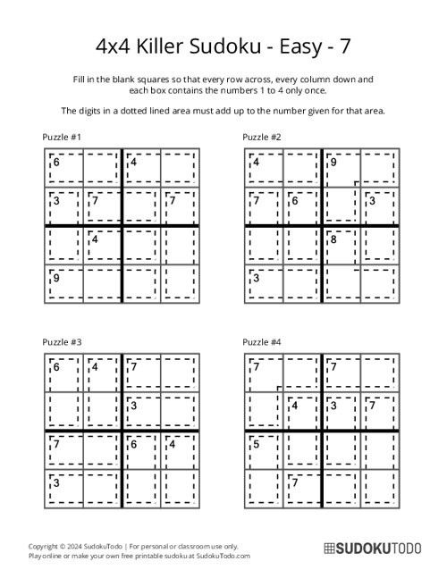 4x4 Killer Sudoku - Easy - 7