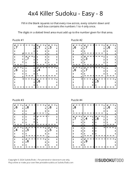 4x4 Killer Sudoku - Easy - 8