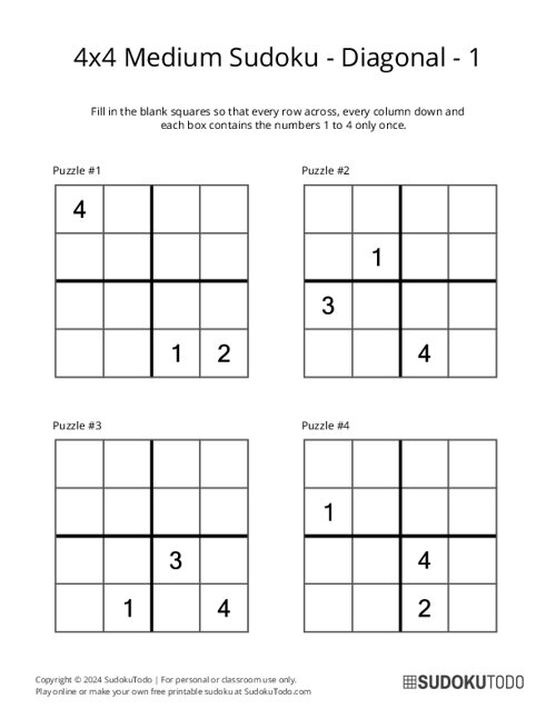 4x4 Diagonal Sudoku - Medium - 1