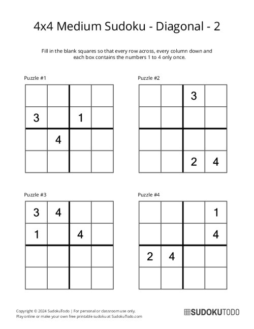 4x4 Diagonal Sudoku - Medium - 2