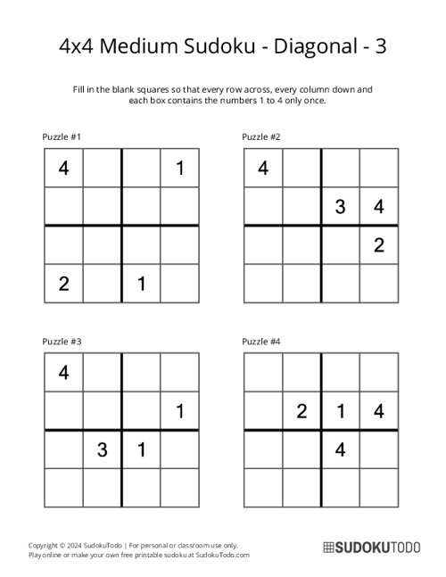 4x4 Diagonal Sudoku - Medium - 3