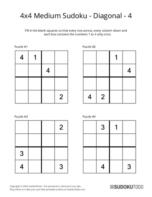4x4 Diagonal Sudoku - Medium - 4