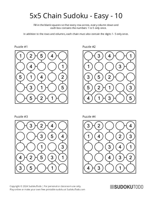 5x5 Chain Sudoku - Easy - 10