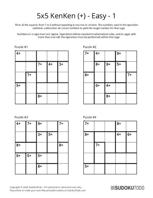 5x5 KenKen (+) - Easy - 1