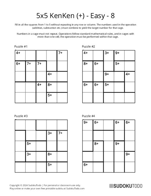 5x5 KenKen (+) - Easy - 8