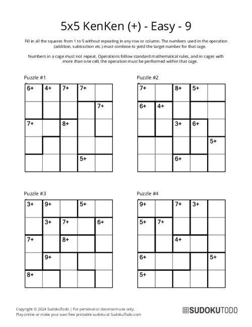 5x5 KenKen (+) - Easy - 9