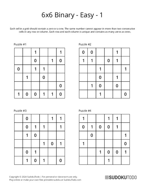 6x6 Binary - Easy - 1