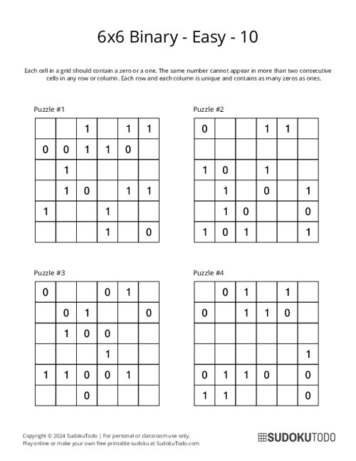 6x6 Binary - Easy - 10