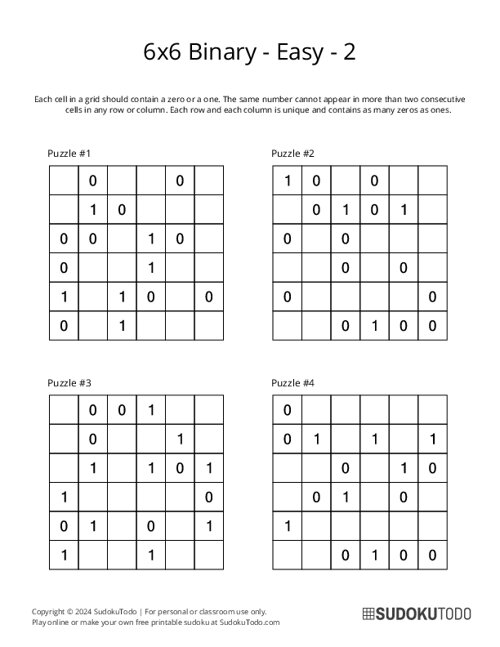 6x6 Binary - Easy - 2