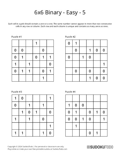 6x6 Binary - Easy - 5