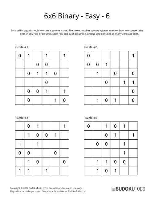 6x6 Binary - Easy - 6