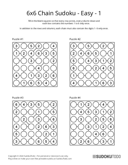 6x6 Chain Sudoku - Easy - 1
