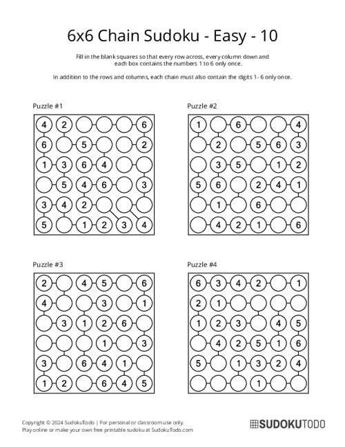 6x6 Chain Sudoku - Easy - 10