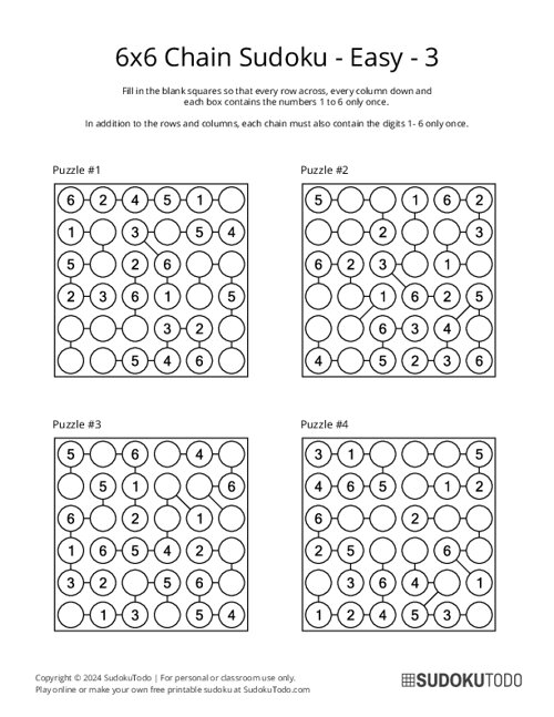 6x6 Chain Sudoku - Easy - 3