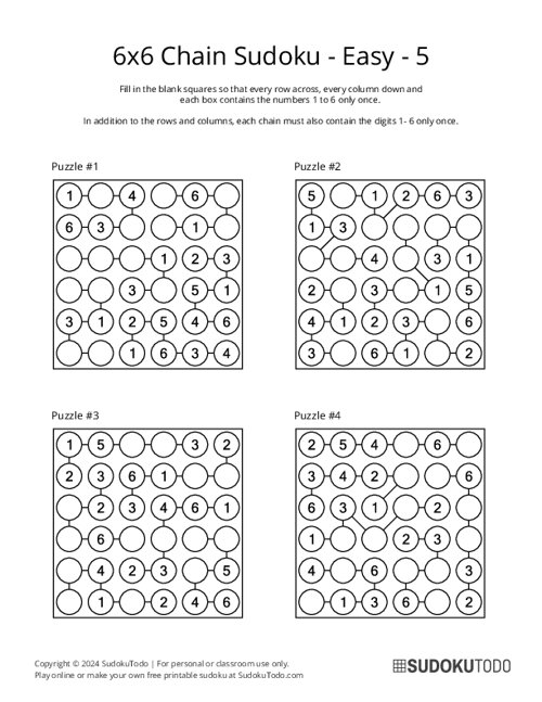 6x6 Chain Sudoku - Easy - 5
