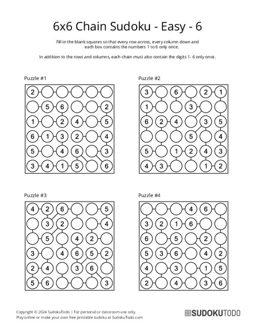 6x6 Chain Sudoku - Easy - 6