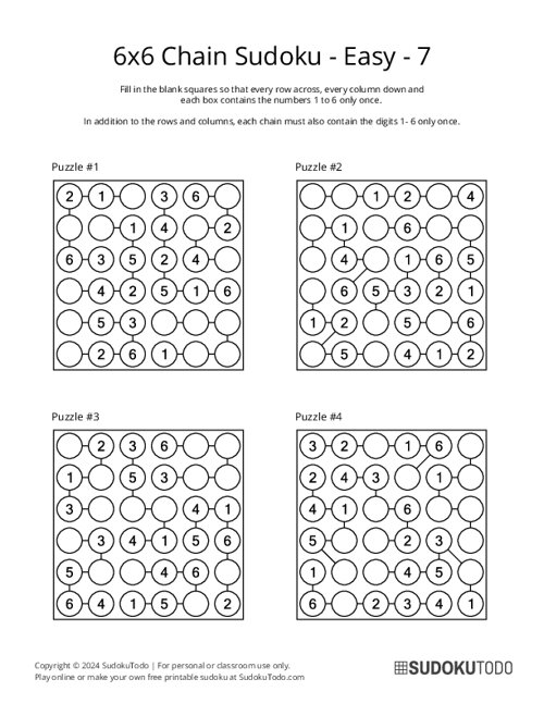 6x6 Chain Sudoku - Easy - 7