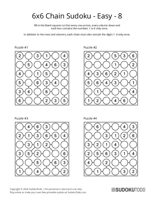 6x6 Chain Sudoku - Easy - 8