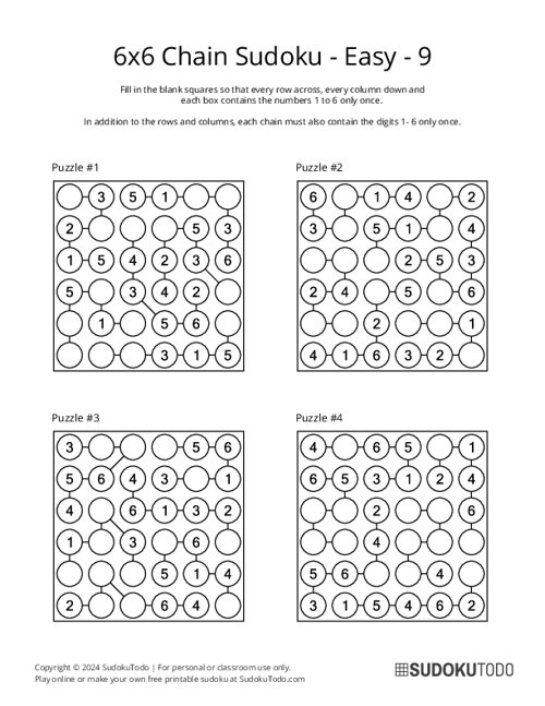 6x6 Chain Sudoku - Easy - 9