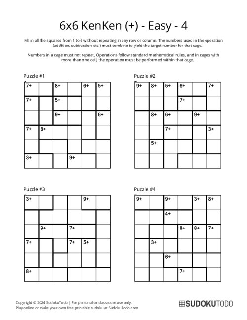 6x6 KenKen (+) - Easy - 4