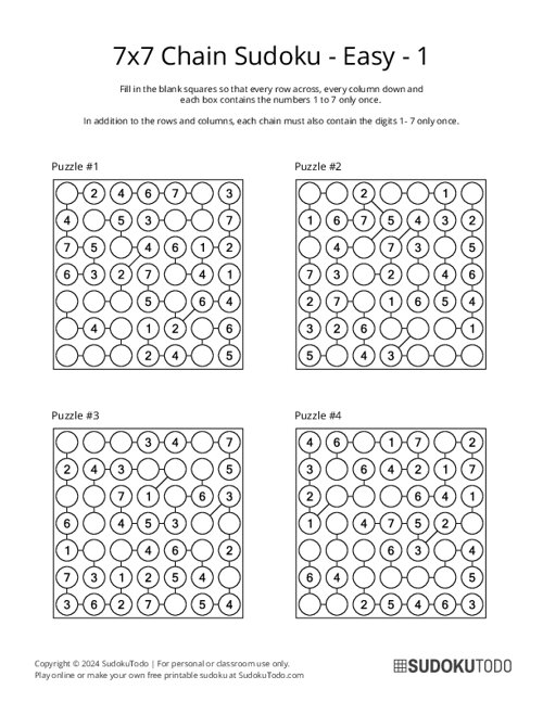 7x7 Chain Sudoku - Easy - 1