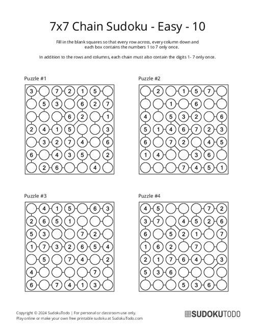 7x7 Chain Sudoku - Easy - 10