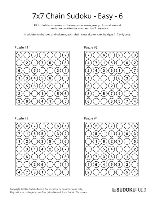 7x7 Chain Sudoku - Easy - 6