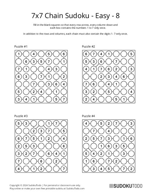 7x7 Chain Sudoku - Easy - 8