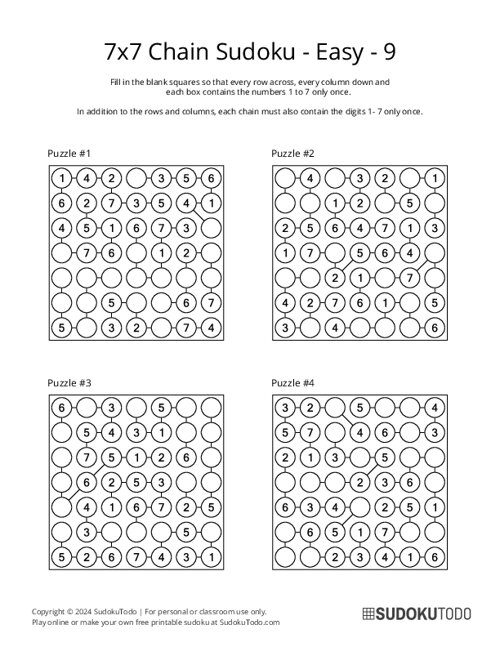 7x7 Chain Sudoku - Easy - 9