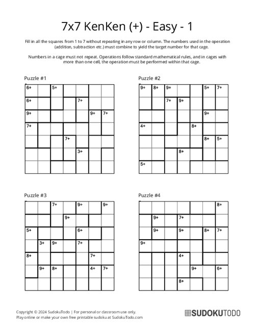 7x7 KenKen (+) - Easy - 1