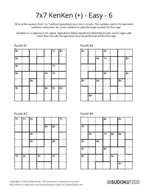 KenKen Mathdoku Kendoku Puzzles Printable