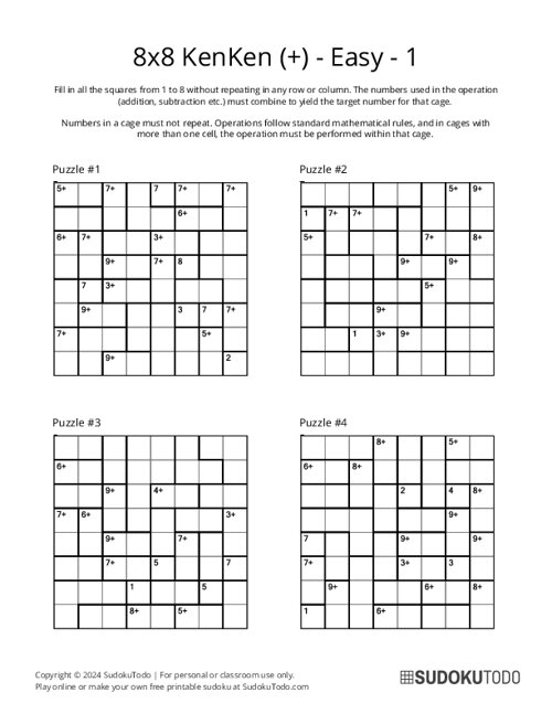 8x8 KenKen (+) - Easy - 1