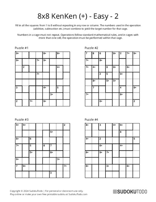 8x8 KenKen (+) - Easy - 2