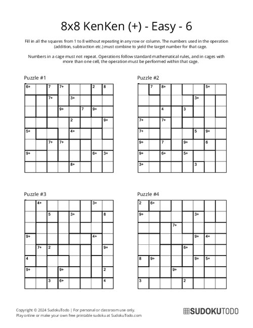 8x8 KenKen (+) - Easy - 6