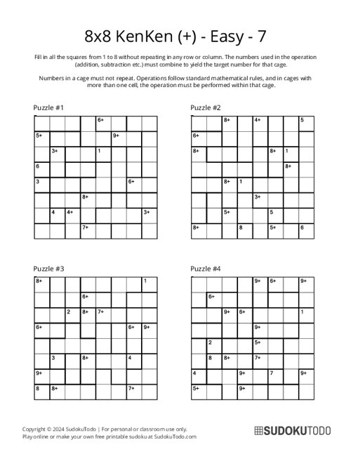 8x8 KenKen (+) - Easy - 7