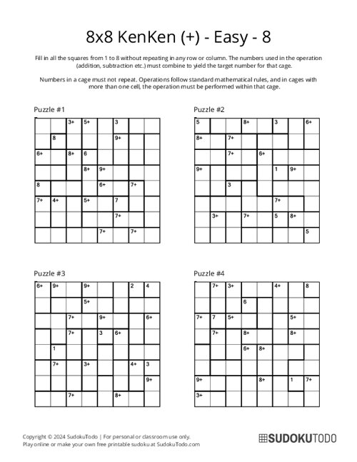 8x8 KenKen (+) - Easy - 8