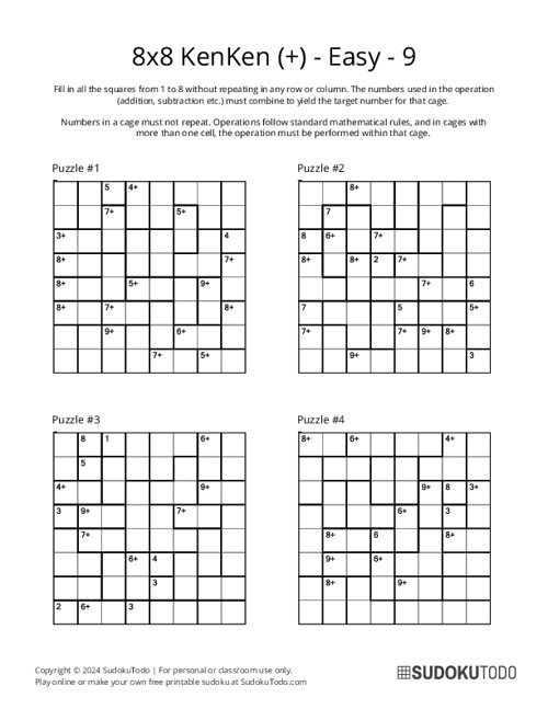 8x8 KenKen (+) - Easy - 9