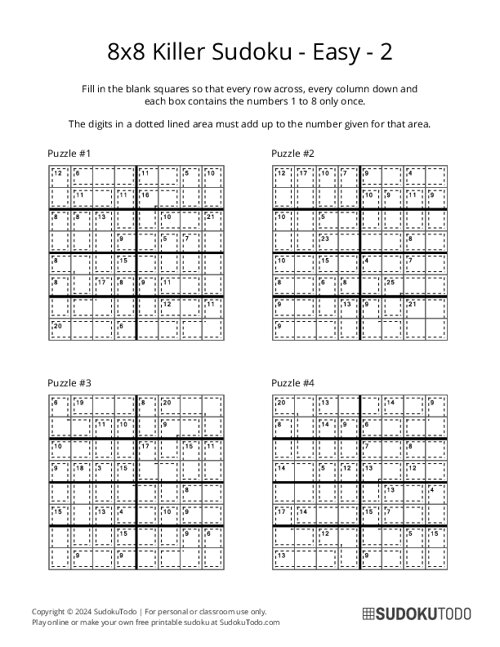 8x8 Killer Sudoku - Easy - 2