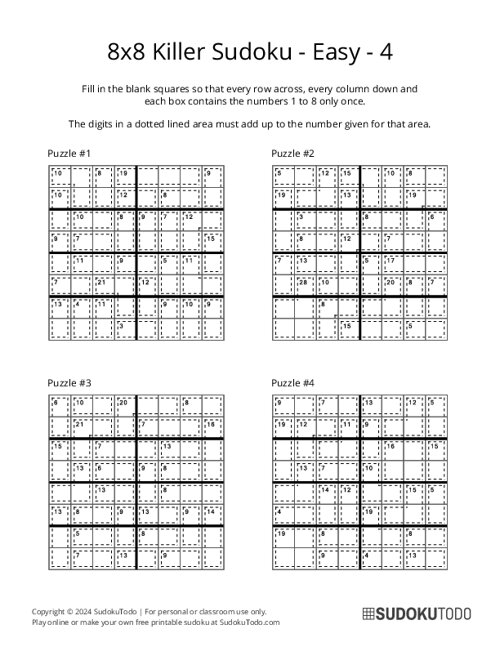 8x8 Killer Sudoku - Easy - 4