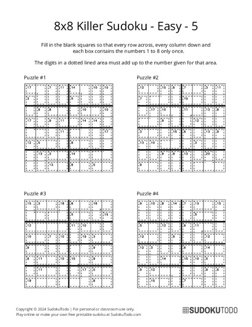 8x8 Killer Sudoku - Easy - 5