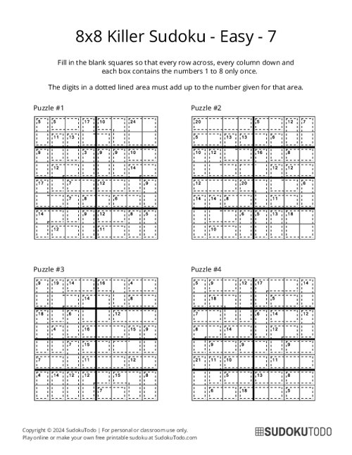8x8 Killer Sudoku - Easy - 7