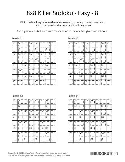 8x8 Killer Sudoku - Easy - 8