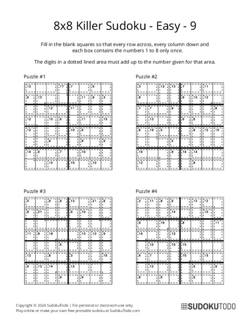 8x8 Killer Sudoku - Easy - 9