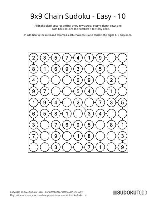 9x9 Chain Sudoku - Easy - 10